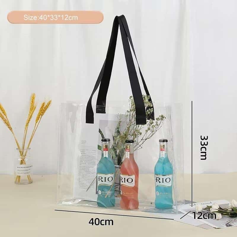 Custom Holographic Iridescent PVC Clear Tote Bag with Handles for Shopping Beach Gift Packaging Promotional Item - Image 3