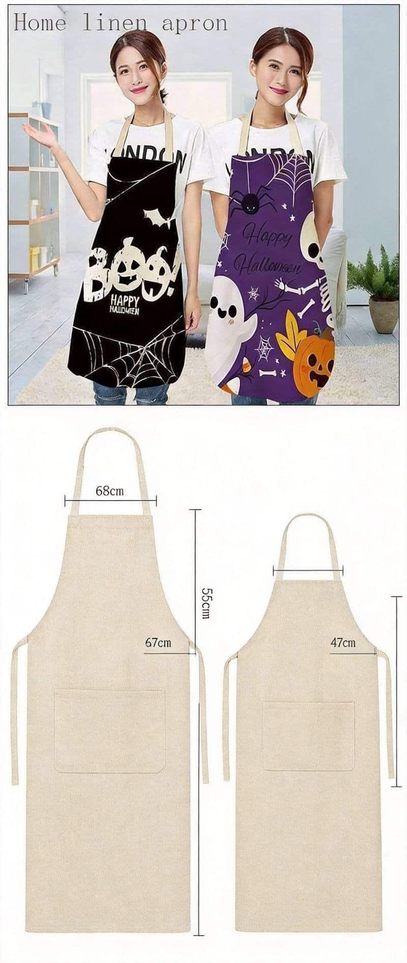 Cotton Linen Blend Kitchen Bib Apron with Neck Strap and Waist Ties for Cooking Baking - Image 3