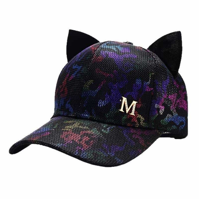 Novelty Cat Ear Baseball Cap Breathable Mesh Sun Hat with Curved Brim for Women Girls