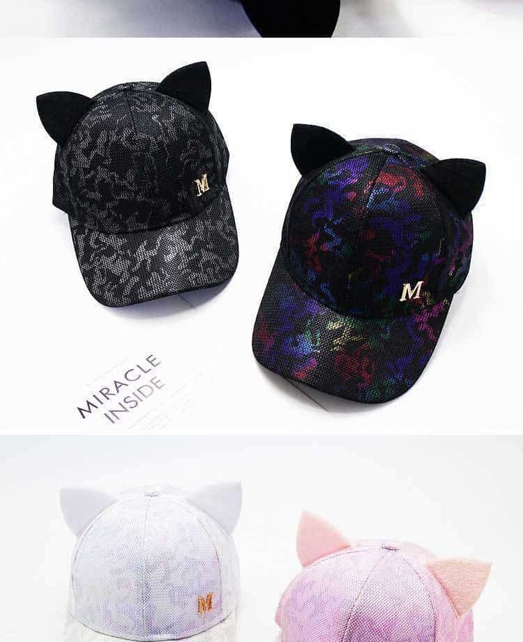 Novelty Cat Ear Baseball Cap Breathable Mesh Sun Hat with Curved Brim for Women Girls - Image 4