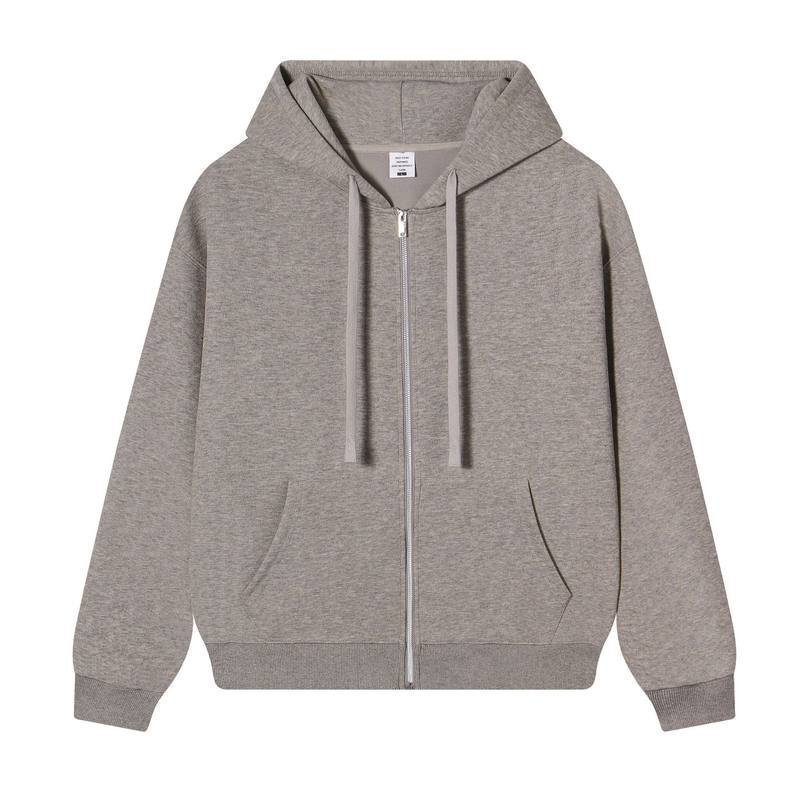 350 GSM Cotton Blend Full Zip Hooded Jacket with Kangaroo Pocket Drawstring Hoodie for Casual Outdoor