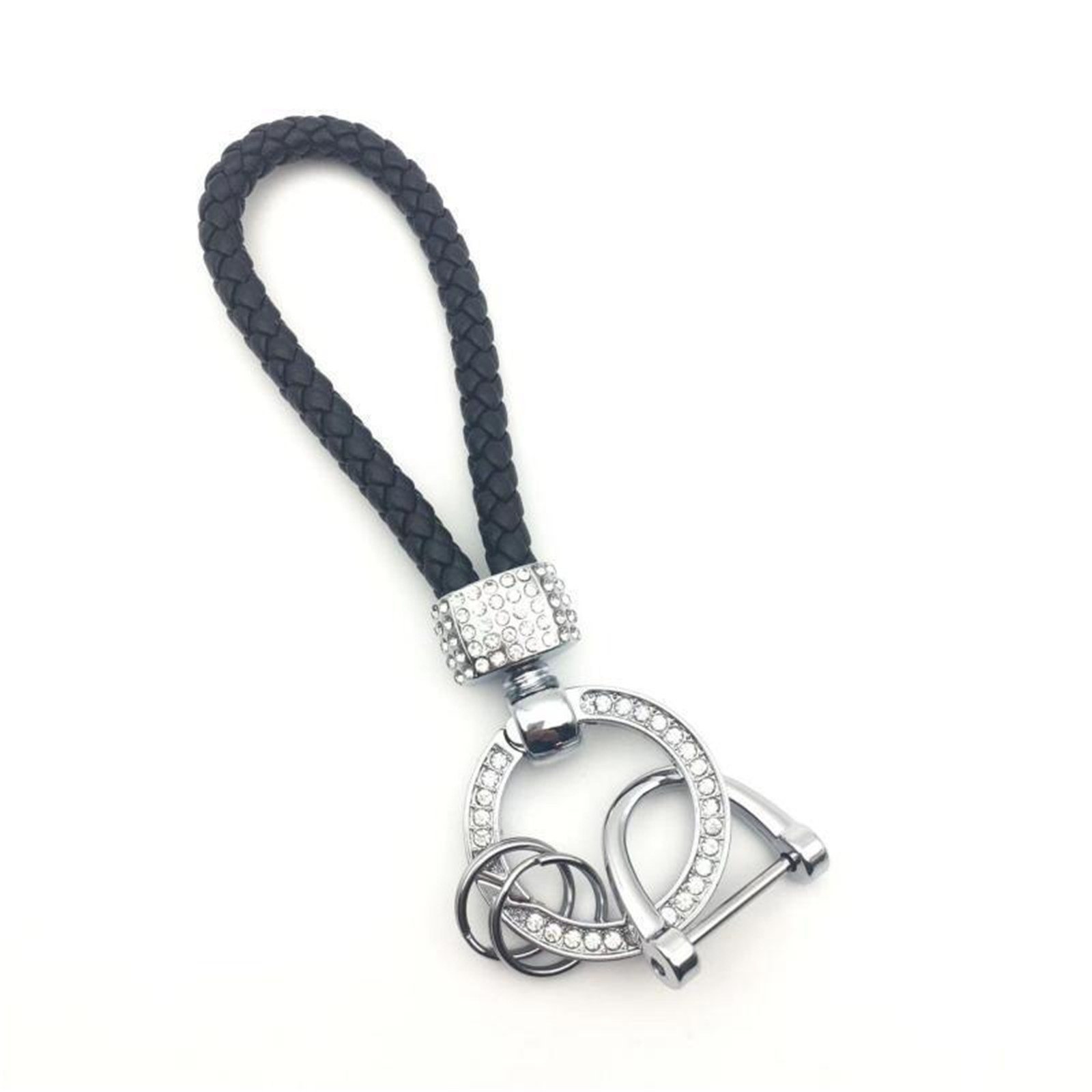 Custom Rhinestone Braided Leather Keychain Handmade Woven Key Ring Charm for Corporate Gifts Trade Shows and Team Events