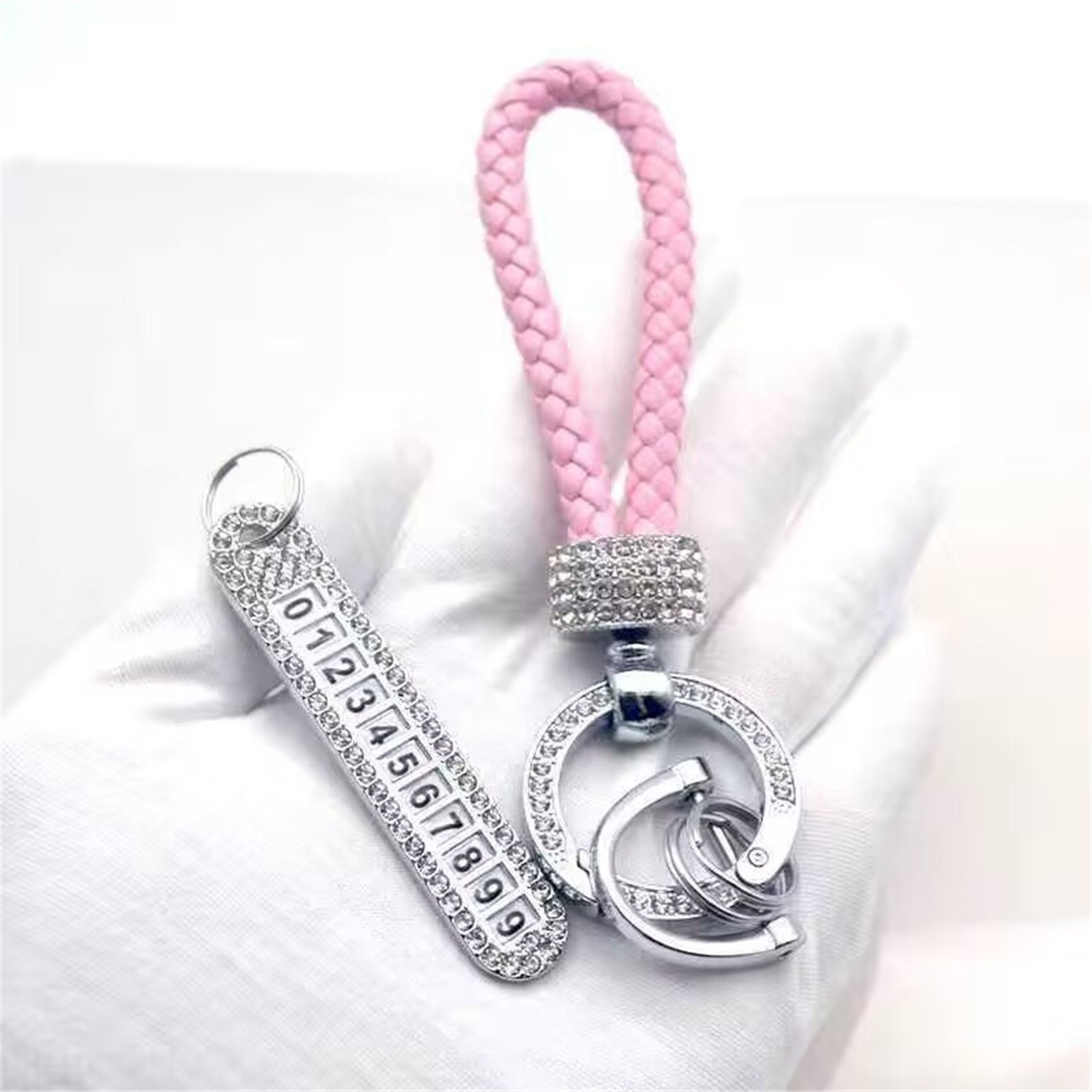 Custom Rhinestone Braided Leather Keychain Handmade Woven Key Ring Charm for Corporate Gifts Trade Shows and Team Events - Image 2