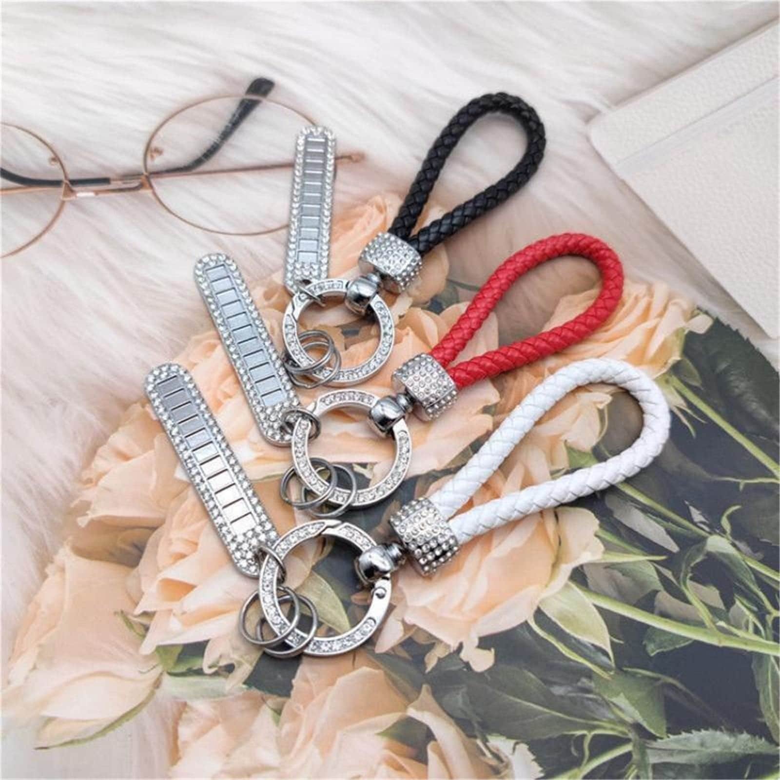 Custom Rhinestone Braided Leather Keychain Handmade Woven Key Ring Charm for Corporate Gifts Trade Shows and Team Events - Image 4