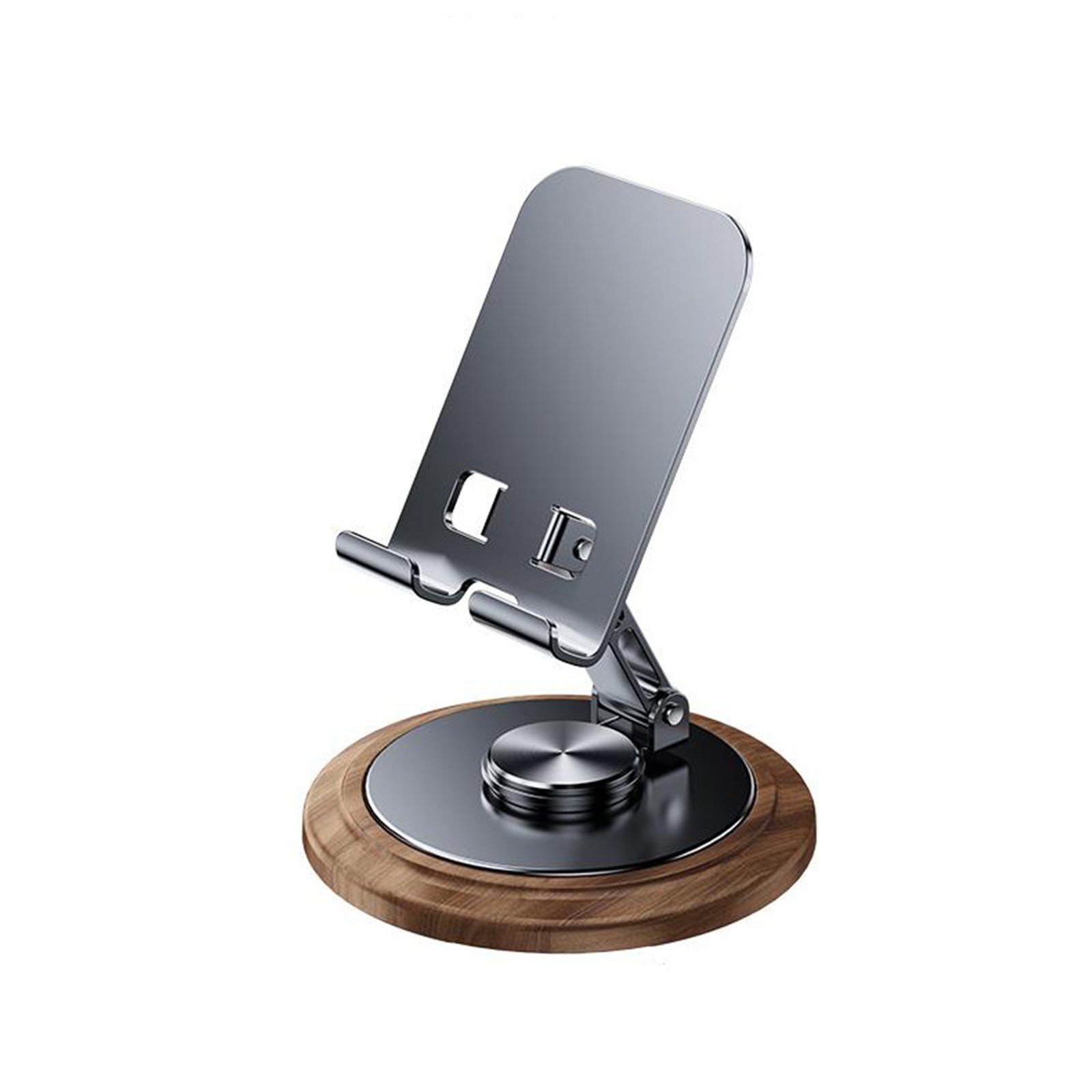 Custom Logo Walnut Wood Grain Metal Phone Stand Desktop Cell Phone Holder for Office Corporate Gifts and Trade Shows - Image 5