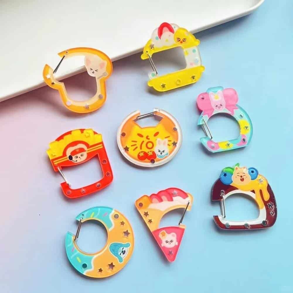 Custom Cartoon Acrylic Carabiner Keychain with Metal Spring Clip D-Shaped Hanging Buckle for Bags Ba