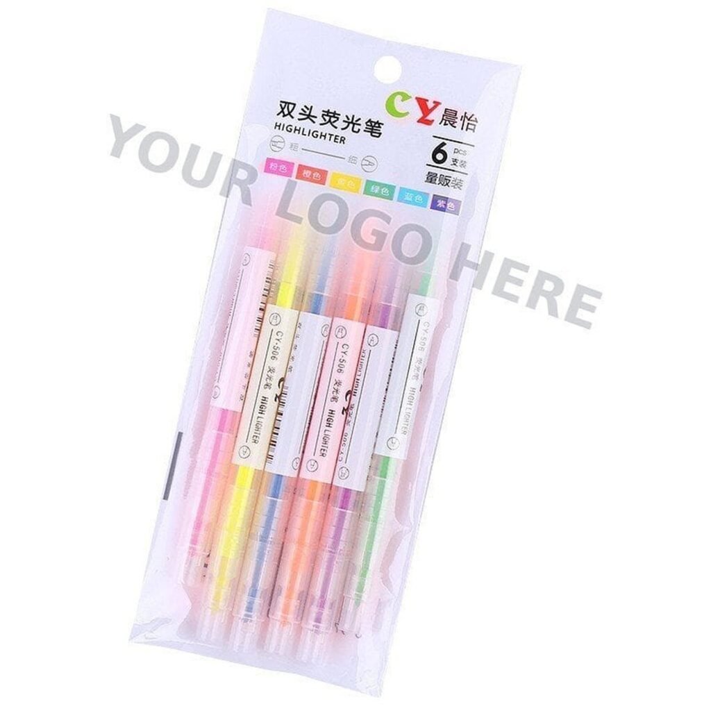 Dual-Color Dual-Tip Highlighter Pen Set Fluorescent Marker Promotional School Office Supply for Students