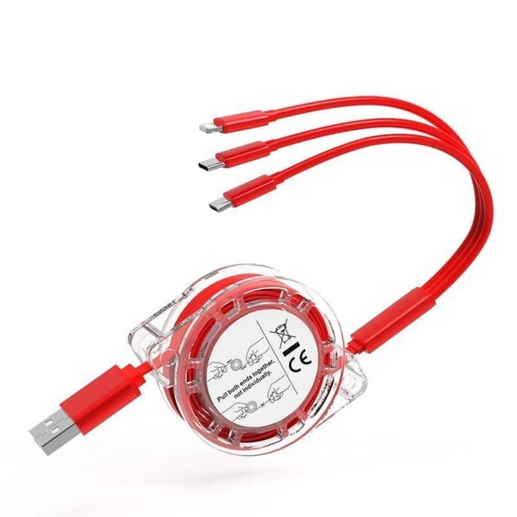 Retractable 3-in-1 Multi Fast Charging Cable USB Type-C Lightning Micro Custom Logo Tech Promotional Gift