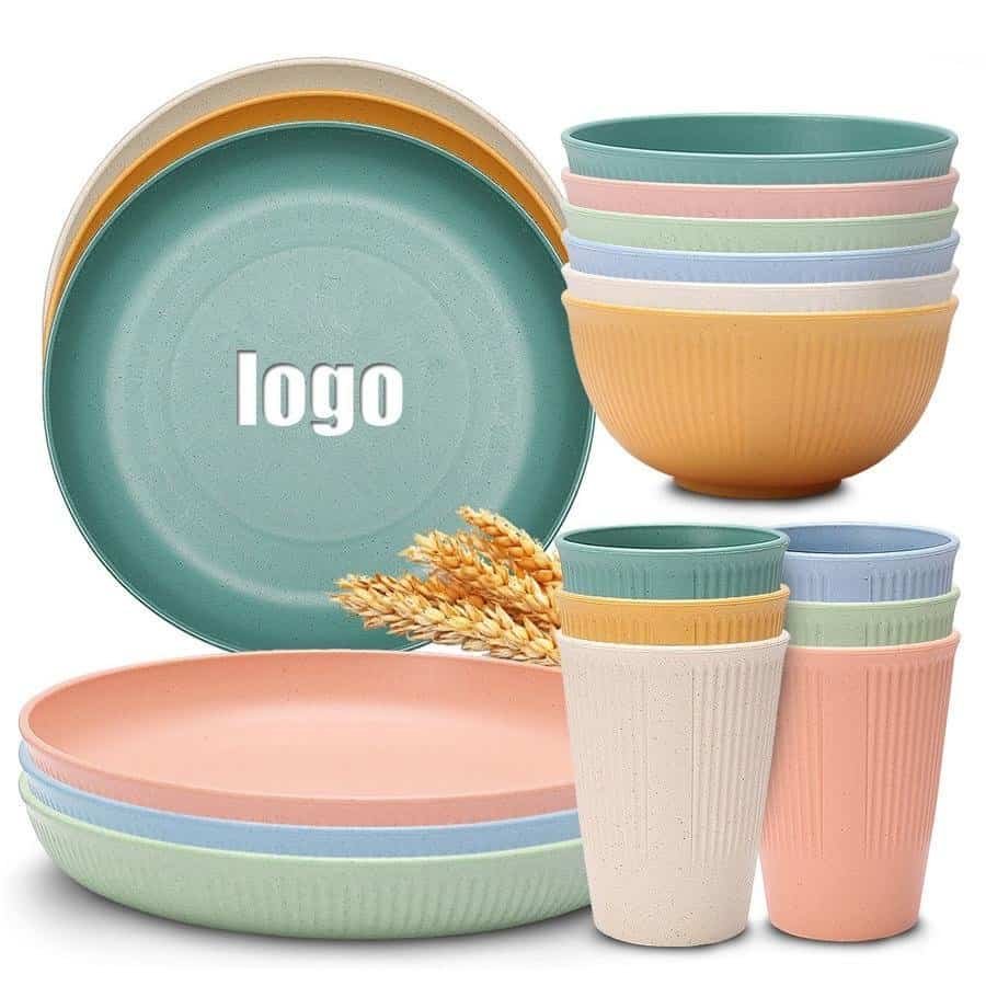 Wheat Straw Ribbed Tableware Set Bowl Plate Cup Ec image 1