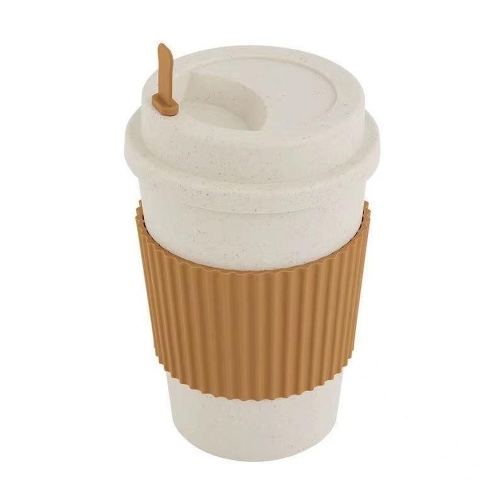 Wheat Straw Coffee Tumbler with Stirrer Lid Portable Travel Mug with Handle