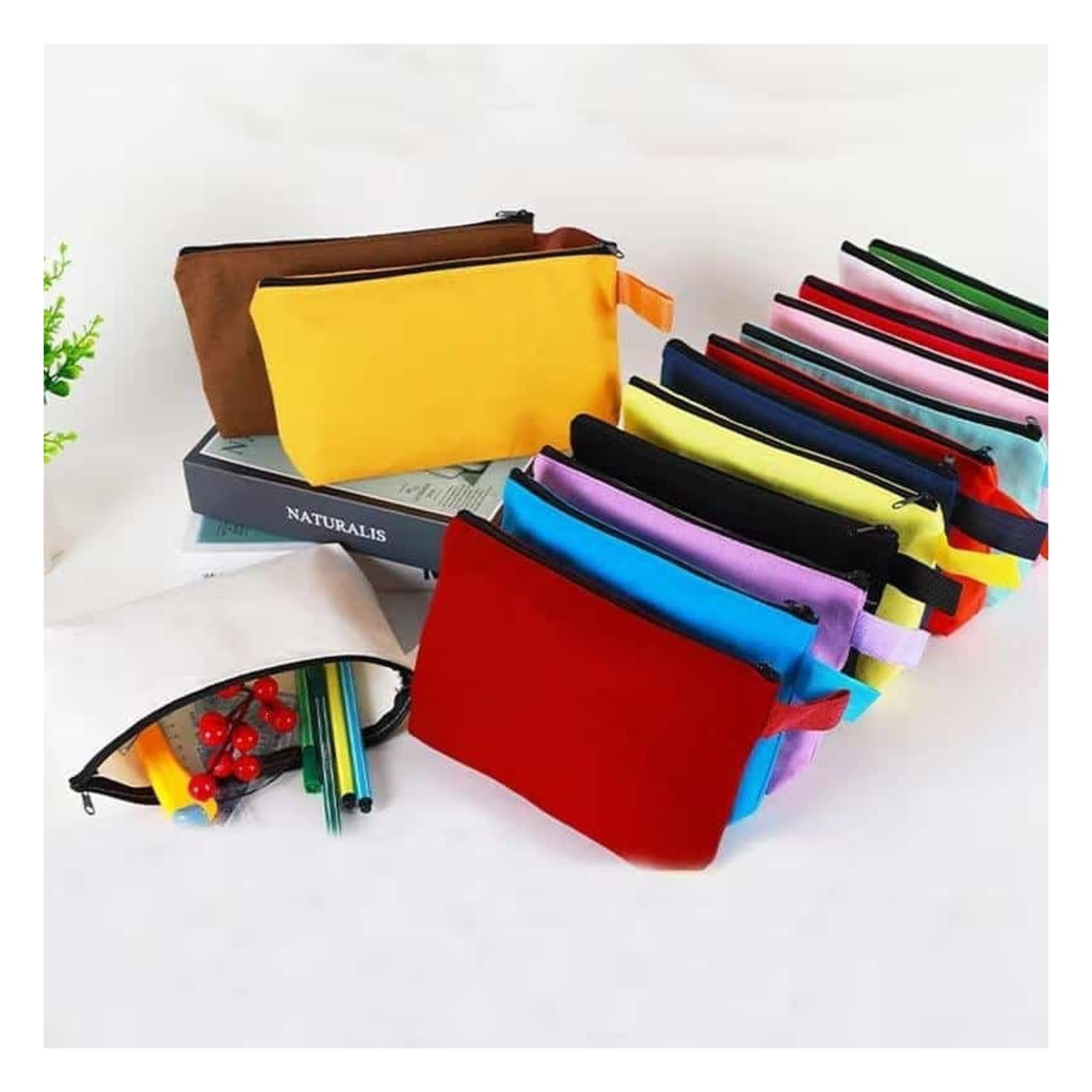 Custom Canvas Zipper Pencil Case Cosmetic Bag Multi-Size Plain Canvas Pouch for School Office Makeup Storage Promotional Item