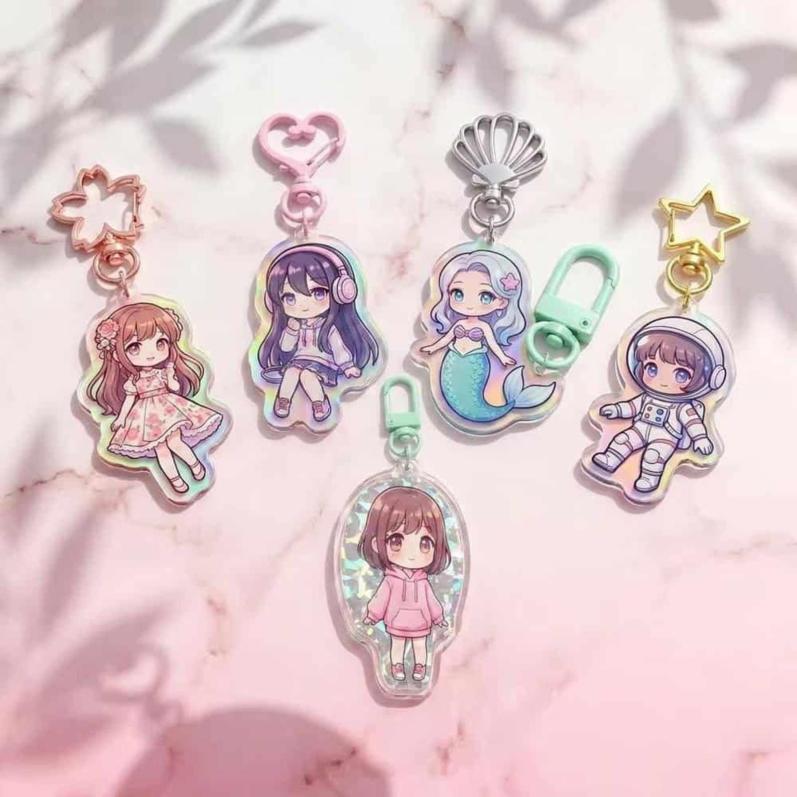 Custom Acrylic Charm Keychain with Metal Keyring Holographic Transparent Epoxy Anime Character Keychain for Bags Promotional Gift - Image 2