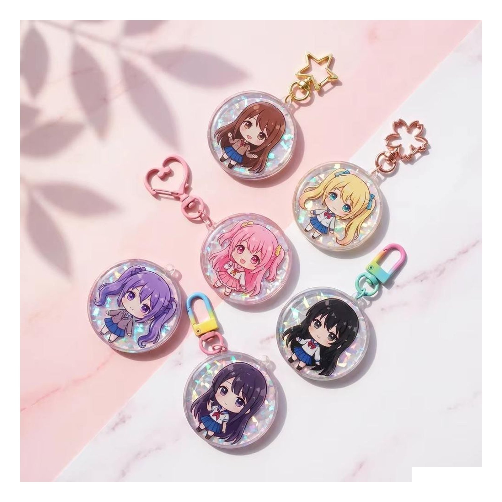 Custom Acrylic Charm Keychain with Metal Keyring Holographic Transparent Epoxy Anime Character Keychain for Bags Promotional Gift - Image 5