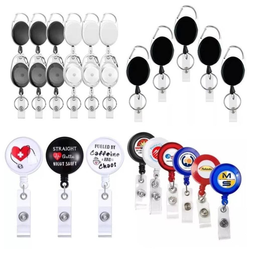 Heavy Duty Retractable Badge Reel Holder with Carabiner Clip Stainless Steel Belt Clip ID Card Holder for Nurse Office Medical