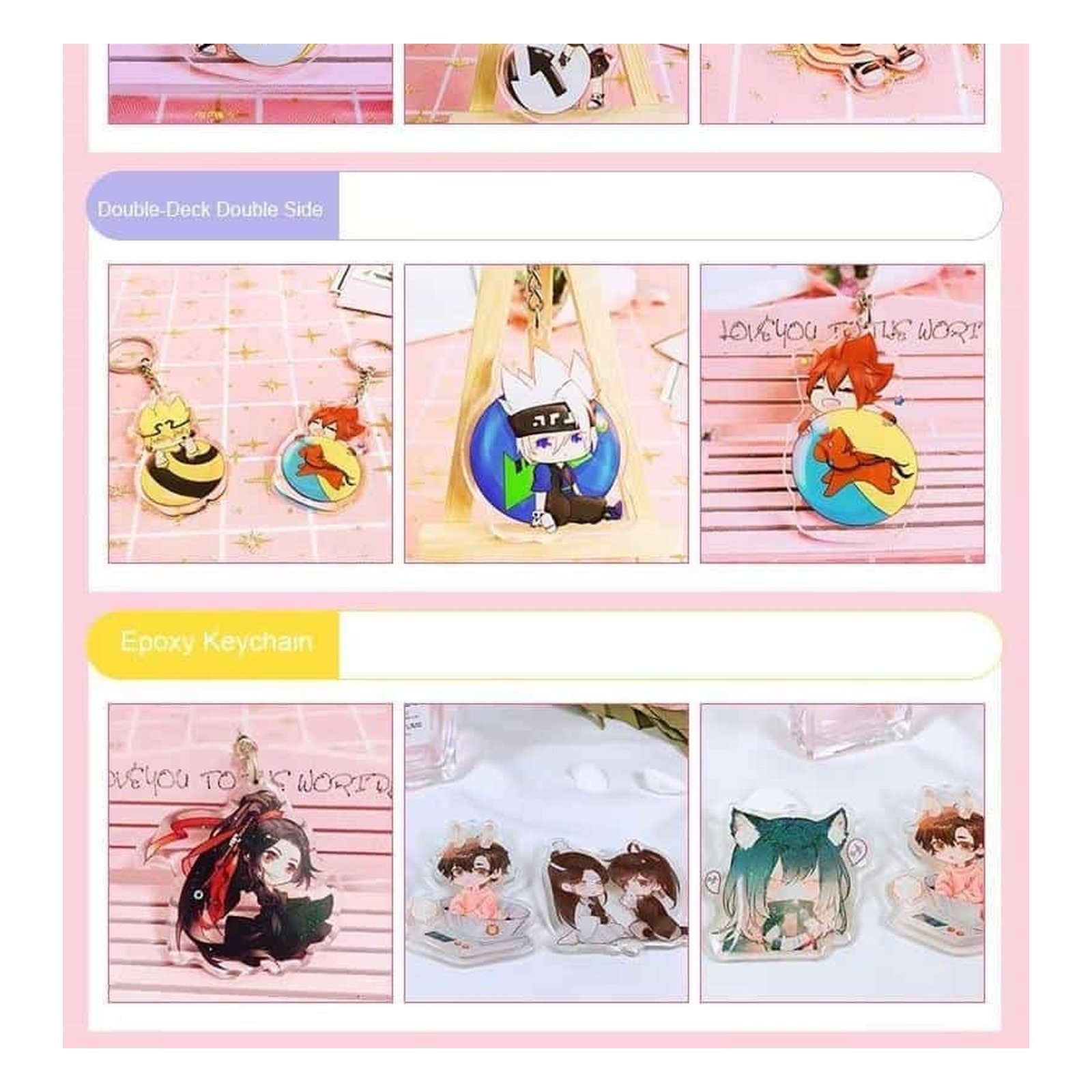 Custom Glitter Epoxy Resin Acrylic Keychain Pin Badge Mirror Hologram 3D Charm Keyring Anime Character Promotional Accessory - Image 3