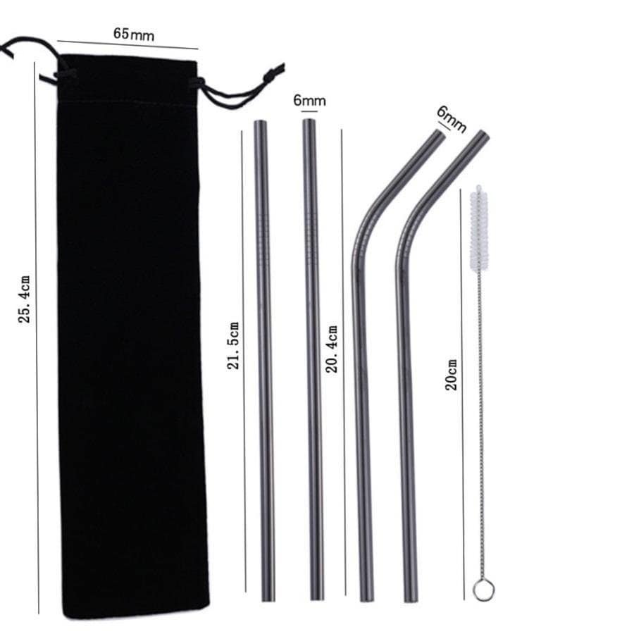 304 Stainless Steel Reusable Straw Set with Velvet Pouch and Cleaning Brush for Drinks image 1