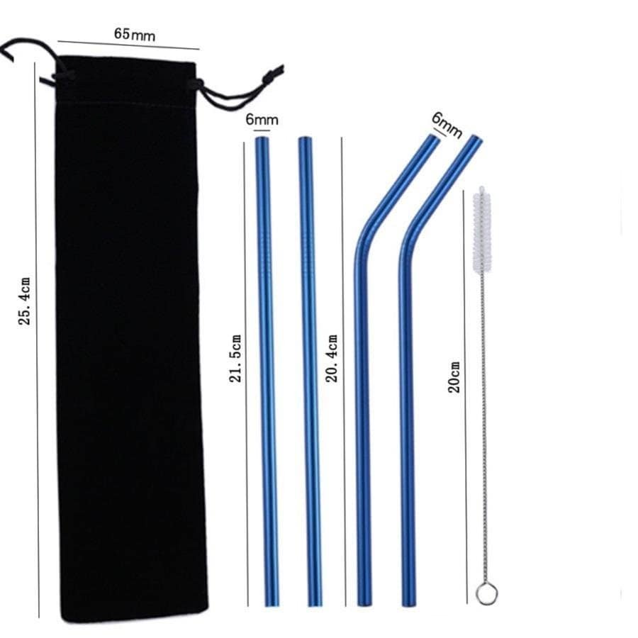 304 Stainless Steel Reusable Straw Set with Velvet Pouch and Cleaning Brush for Drinks image 2