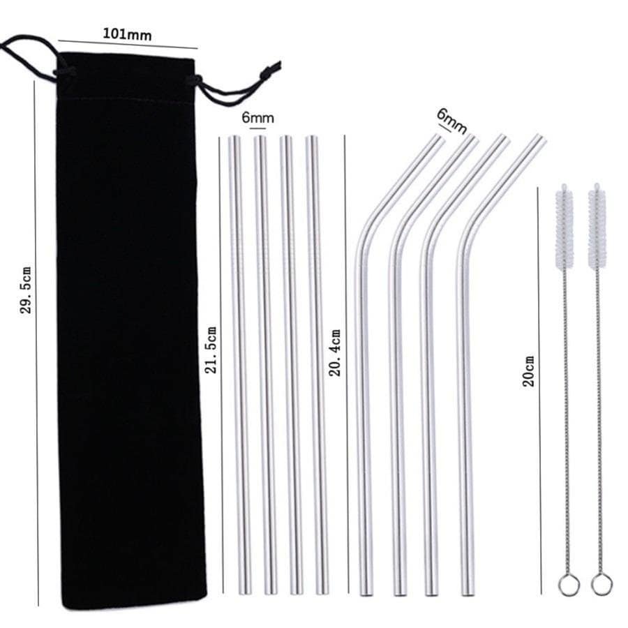 304 Stainless Steel Reusable Straw Set with Velvet Pouch and Cleaning Brush for Drinks image 3
