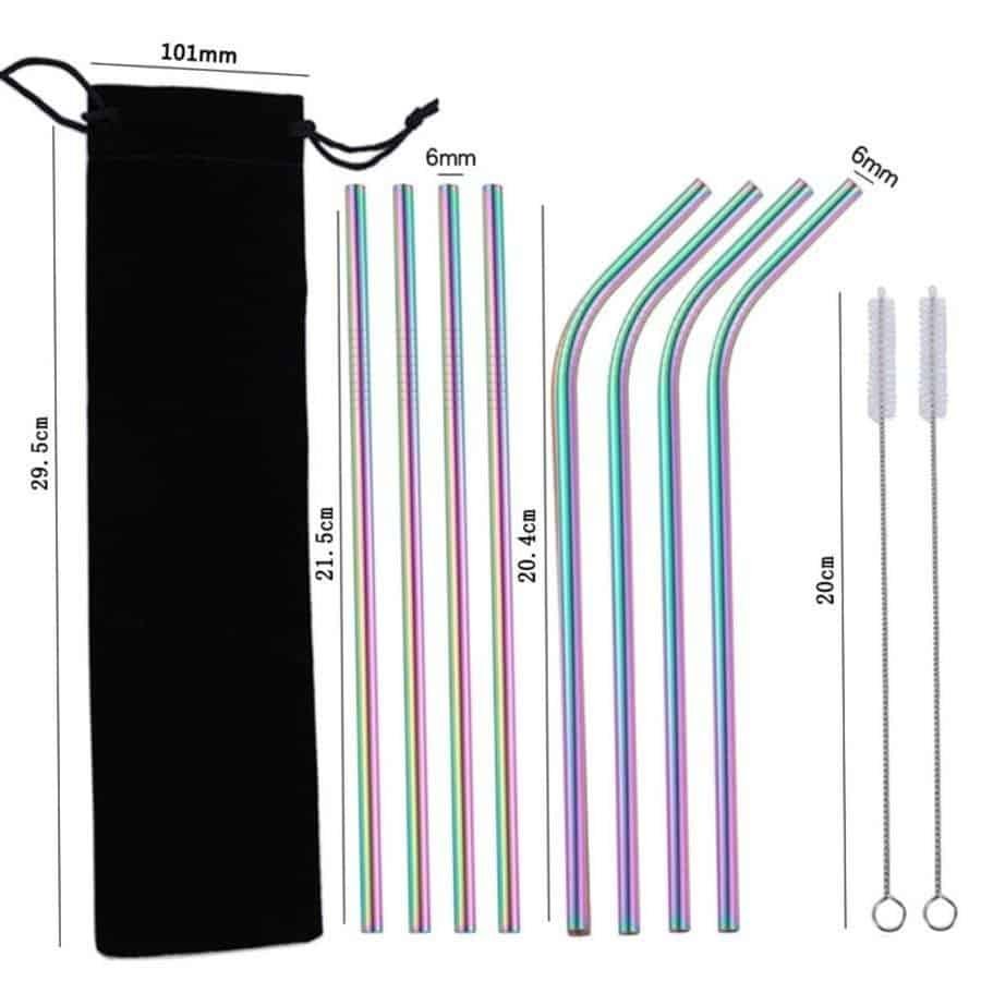 304 Stainless Steel Reusable Straw Set with Velvet Pouch and Cleaning Brush for Drinks image 4