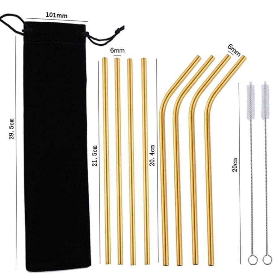 304 Stainless Steel Reusable Straw Set with Velvet Pouch and Cleaning Brush for Drinks image 5